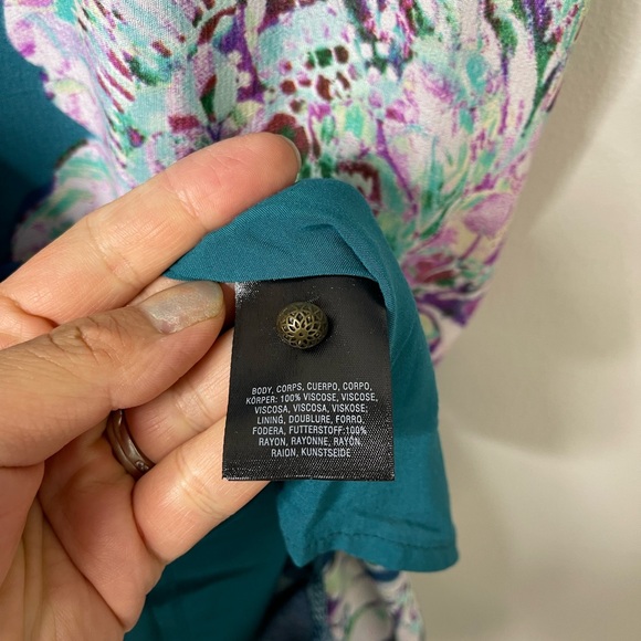 Anthropologie Maeve Elia Open Shoulder Midi Fit Flare Floral Teal dress Sz 0 - Picture 9 of 15